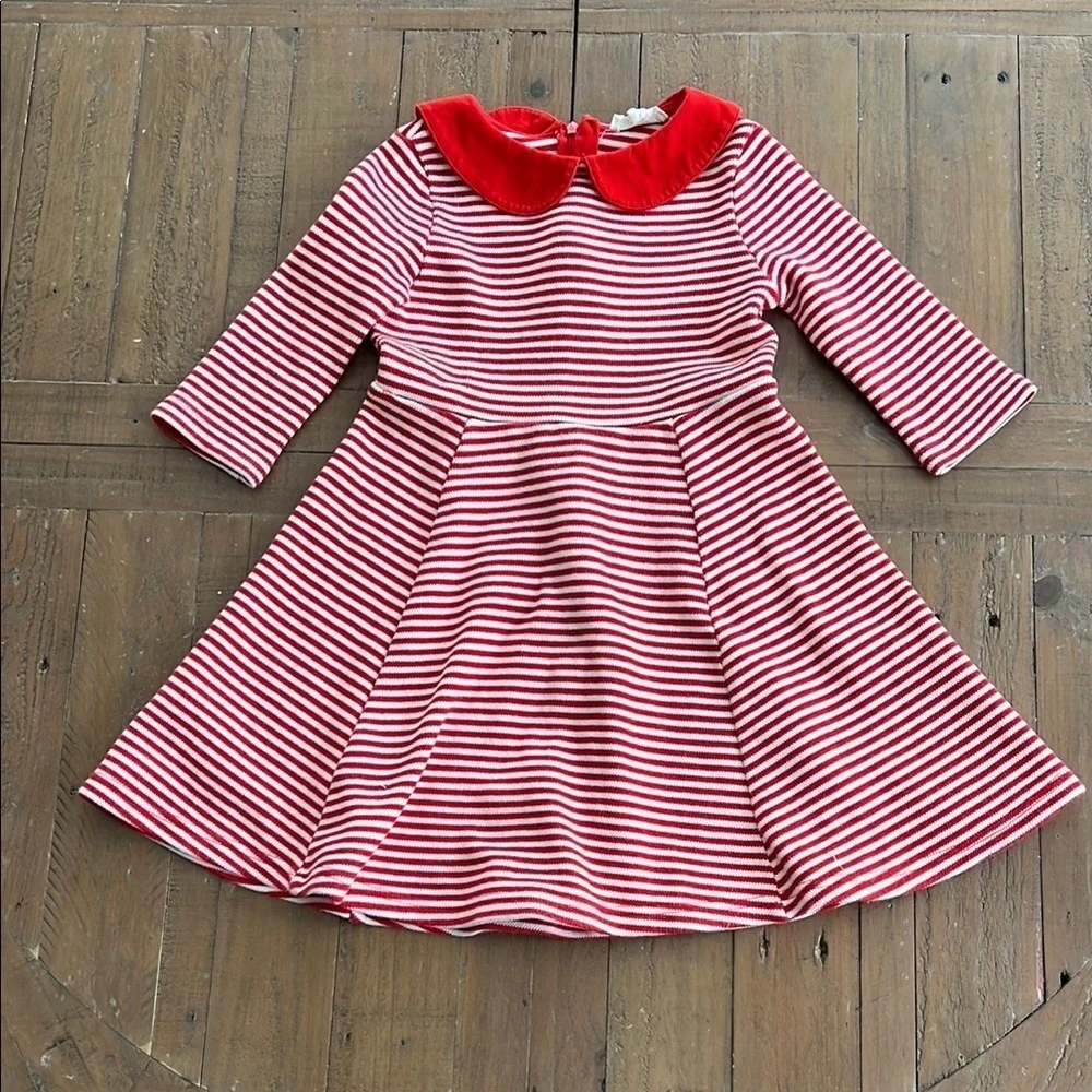 Mini Boden red and white striped collared twirl dress
